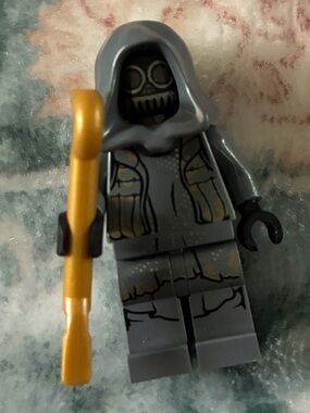 Lego Gray Hooded Skeleton Minifigure with Gold Staff